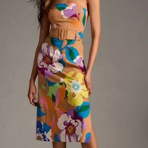 Maeve Strapless Belted Floral Midi Dress